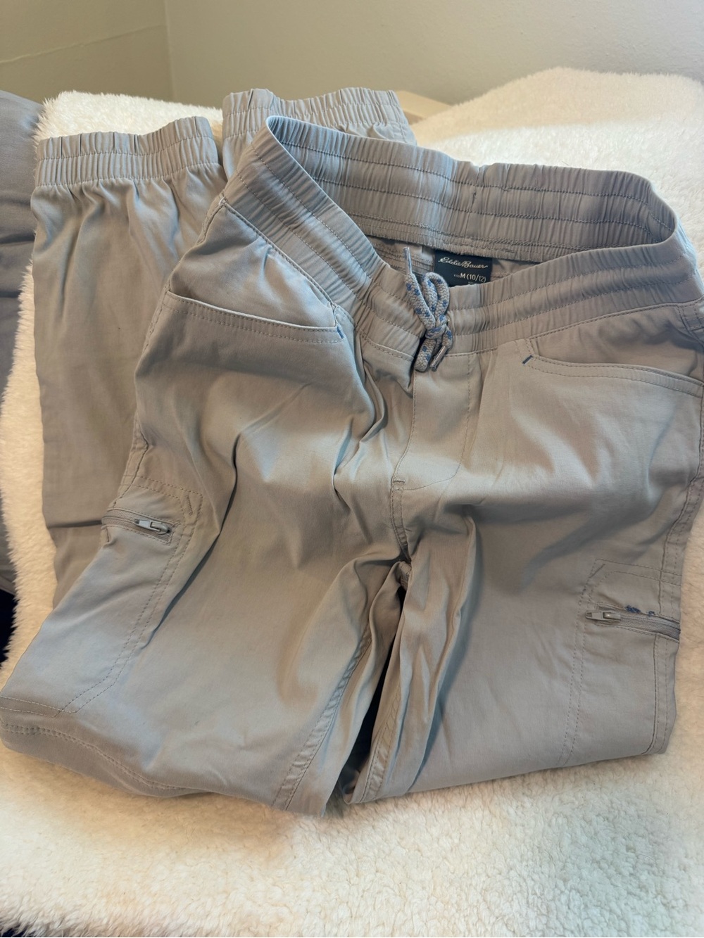 Eddie Bauer Boy’s Light Gray Drawstring Cargo Pants and Shorts